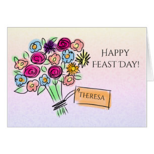 Floral Bouquet Catholic Feast Day Celebration Cards