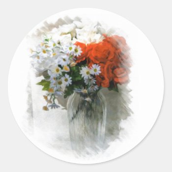 Floral Bouquet  Classic Round Sticker by bluerabbit at Zazzle