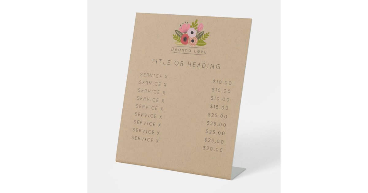 Editable Shelf Floral Bouquet Custom Editable Table Shelf Sign | Zazzle
