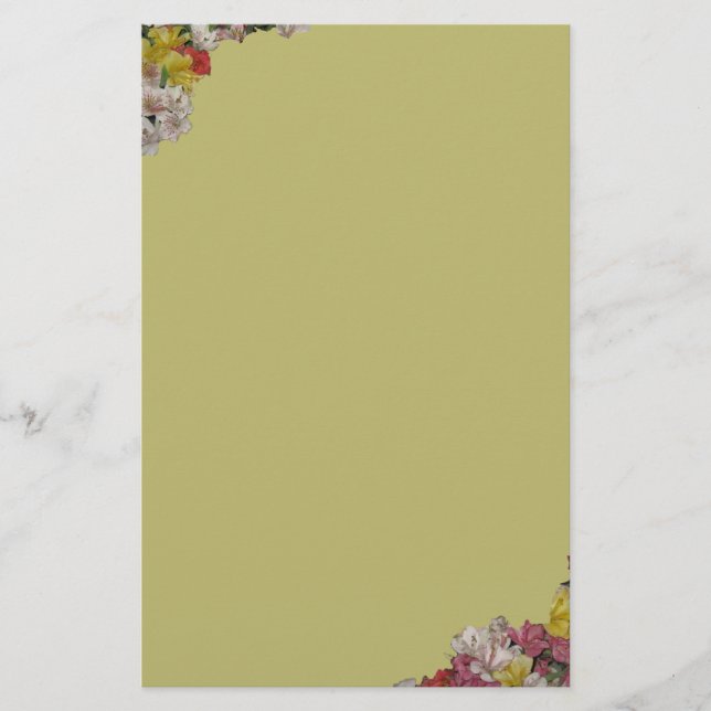 Floral Bouquet Design on Light Gold Stationery (Front)