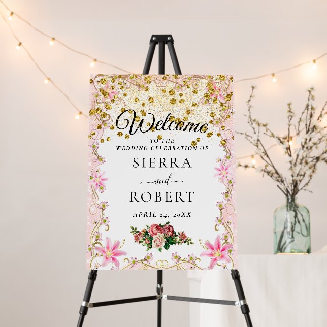 Floral Bouquet Elegant Wedding Welcome Sign (In Situ (Stand))