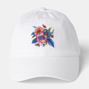 Floral Bouquet Faux Embroidery Yarn Design Hat