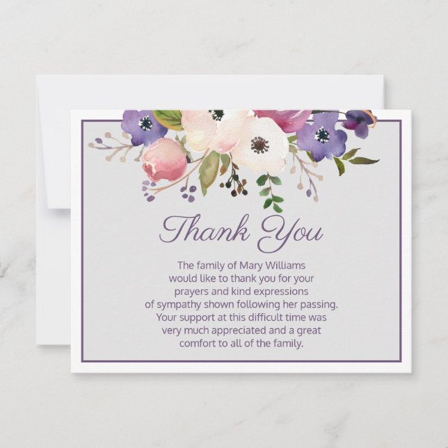 Floral Bouquet Funeral Thank You Note Card (Front)