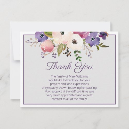 Floral Bouquet Funeral Thank You Note Card