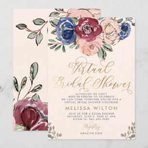 Floral Bouquet Greenery Cute Virtual Bridal Shower Invitation