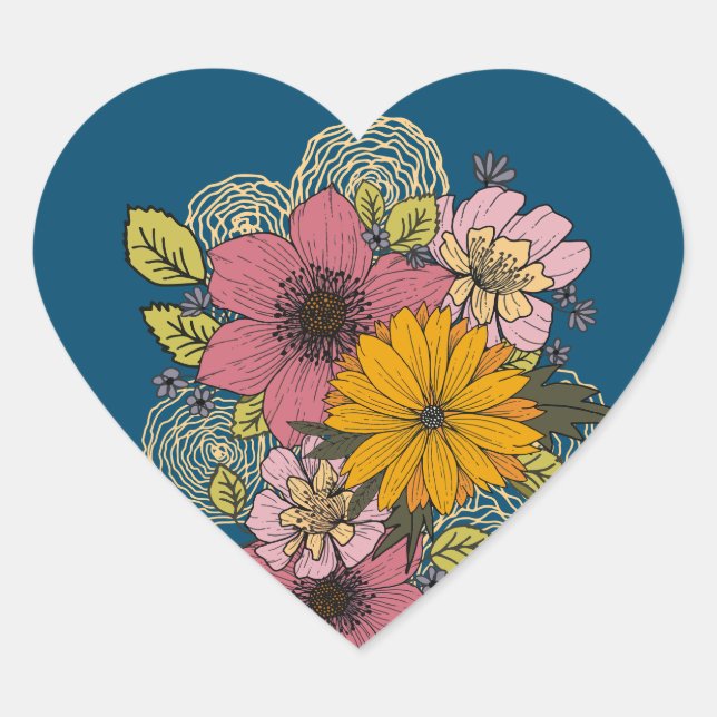Floral Bouquet Heart Sticker (Front)