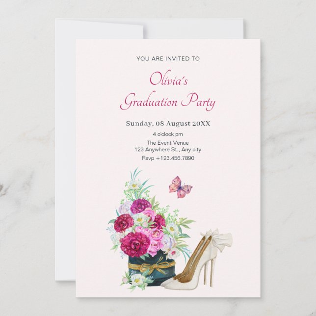 Floral bouquet heels Graduation  Invitation (Front)