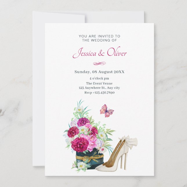 Floral bouquet heels wedding invitation (Front)