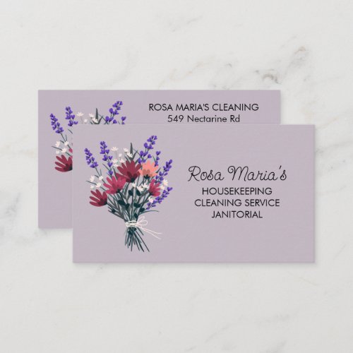Floral Bouquet House Cleaning Service Social Icons Business Card
