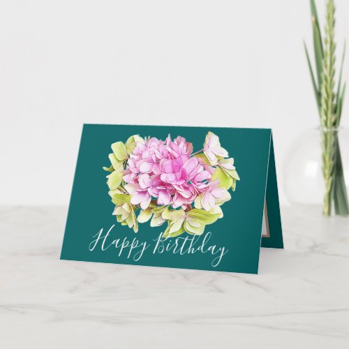 Floral Bouquet Hydrangea Flower Pink Girl Birthday Card
