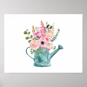 Floral Bouquet in a watering can Poster