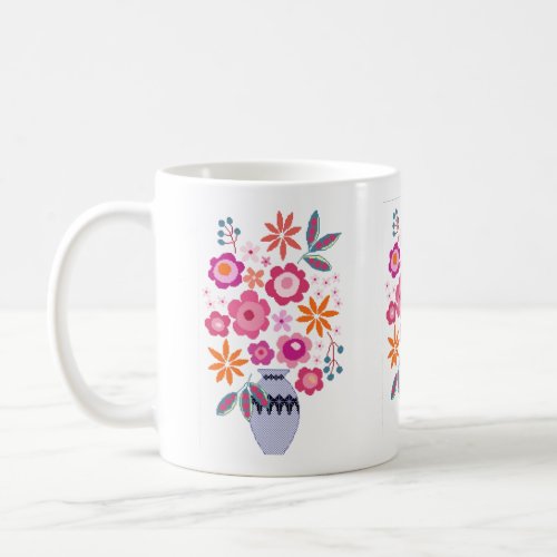 Floral Bouquet in Blue Vase Mug