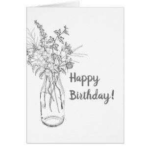 Floral Bouquet in Milk Bottle Editable Note Card
