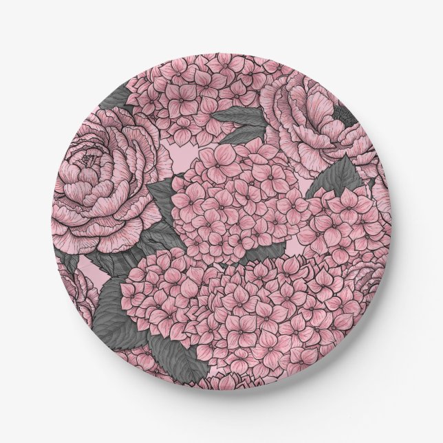 Floral bouquet in pink paper plates (Front)