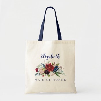 Floral Bouquet Maid Of Honor Name Tote Bag by MaggieMart at Zazzle