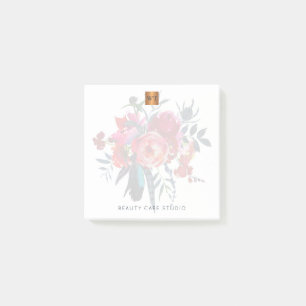 Floral bouquet metallic gold copper monogrammed post-it notes