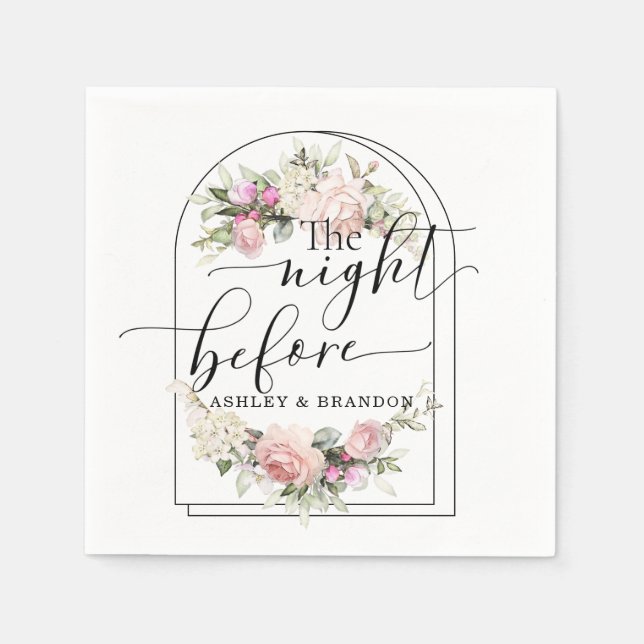Floral Bouquet Minimal Script The Night Before Napkins (Front)