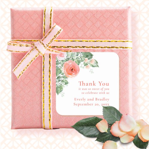 Floral Bouquet Modern Coral Pink Thank You Wedding Square Sticker