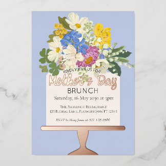 Floral Bouquet Mother's Day Brunch Foil Invitation