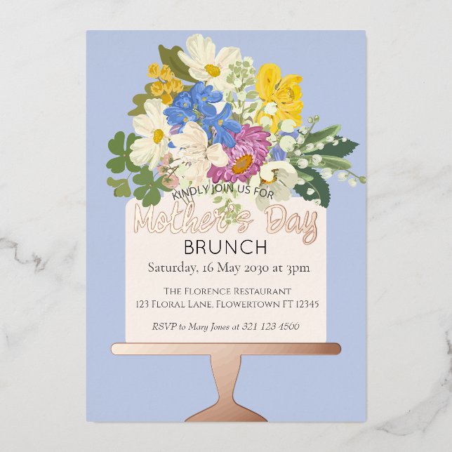 Floral Bouquet Mother's Day Brunch Foil Invitation (Front)