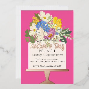 Floral Bouquet Mother's Day Brunch Foil Invitation