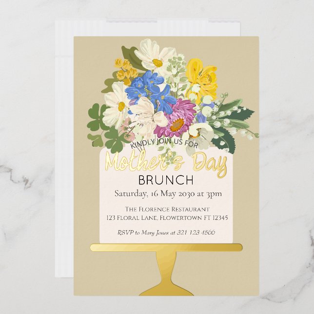Floral Bouquet Mother's Day Brunch Foil Invitation (Envelope)