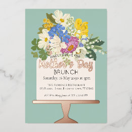 Floral Bouquet Mother's Day Brunch Foil Invitation