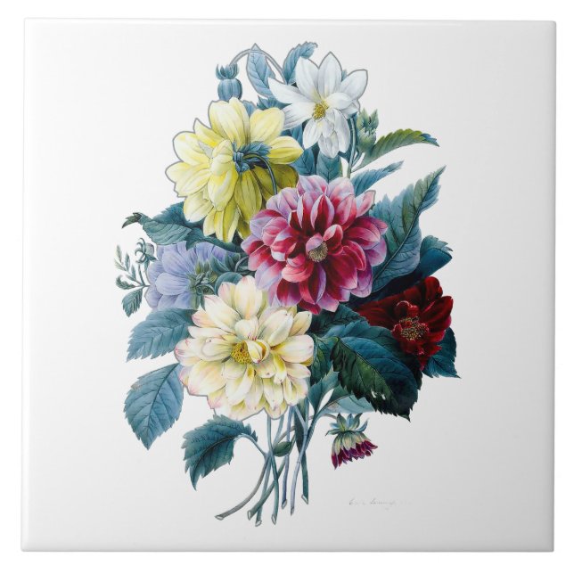 Floral Bouquet of Mixed Dahlias Ceramic Tile (Front)