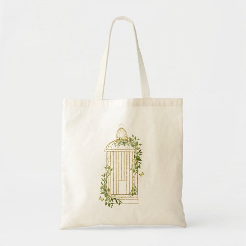 Floral Bouquet on a Gold Birdcage Tote Bag