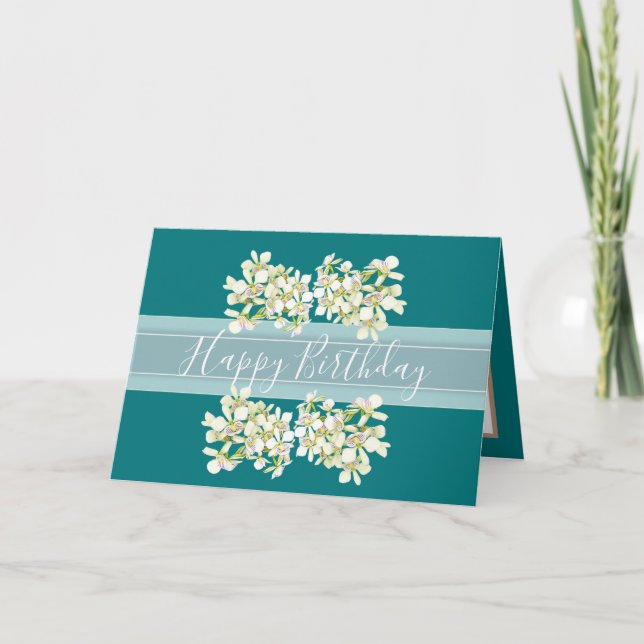 Floral Bouquet Orchid Flower Aqua Girl Birthday Card (Front)