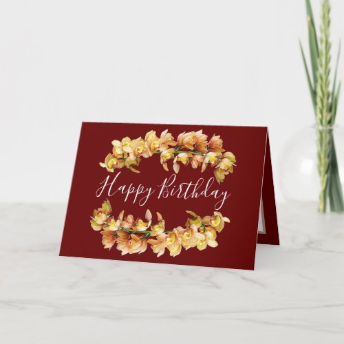 Floral Bouquet Orchid Flower Feminine Red Birthday Card