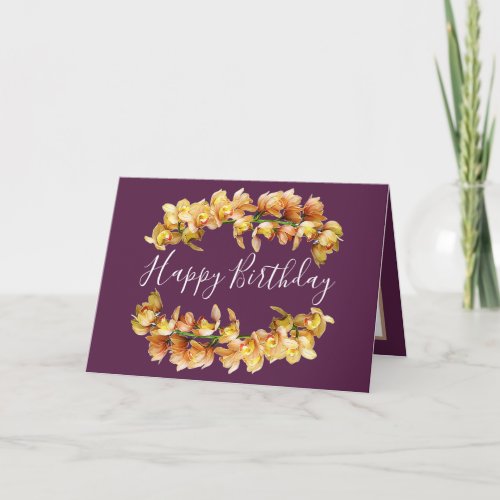 Floral Bouquet Orchid Flower Girl Purple Birthday Card