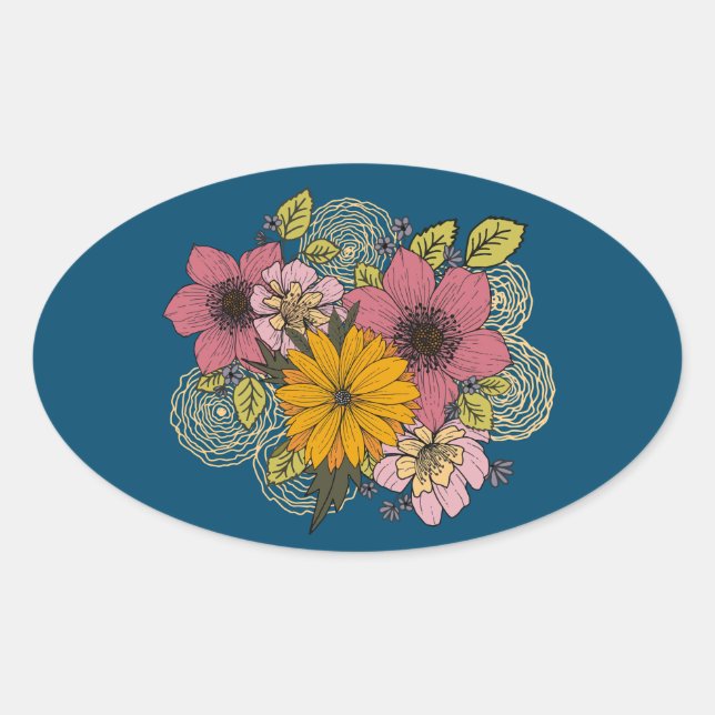 Floral Bouquet Oval Sticker (Front)