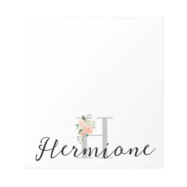 Floral Bouquet over Personalized Monogram and Name Notepad (Front)