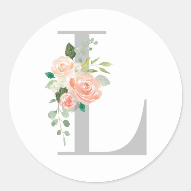 Floral Bouquet over Personalized Monogram Initial Classic Round Sticker (Front)