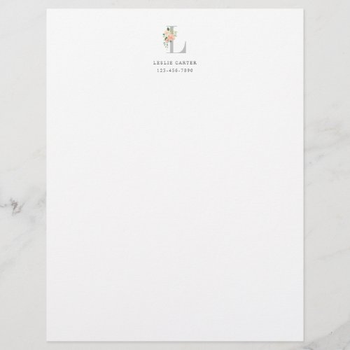 Floral Bouquet over Personalized Monogram Initial Letterhead