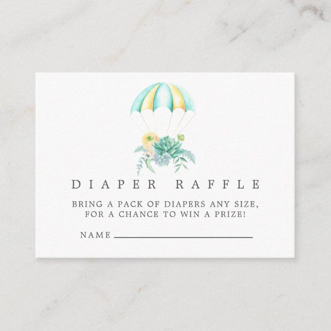 Floral Bouquet Parachute Baby Shower Diaper Raffle Enclosure Card (Front)