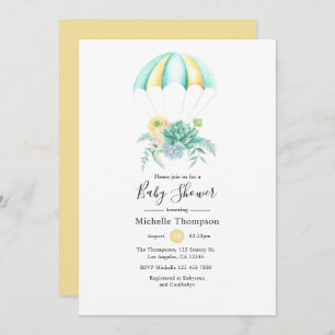 Floral Bouquet Parachute Baby Shower Invitation