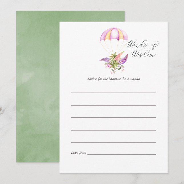Floral Bouquet Parachute Baby Shower Mom Advice Invitation (Front/Back)