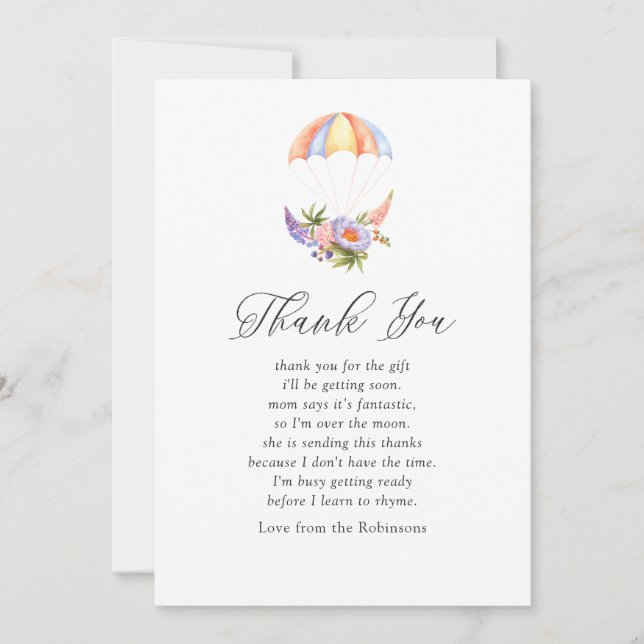 Floral Bouquet Parachute Baby Shower Thank You (Front)