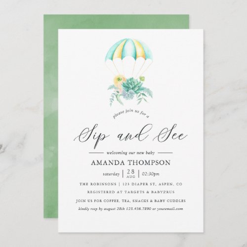 Floral Bouquet Parachute Sip and See Invitation