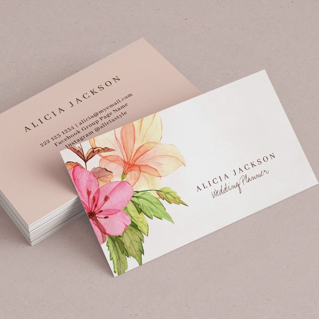 Floral bouquet pastel watercolor wedding planner business card (Creator Uploaded)