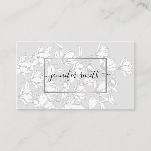 Floral Bouquet Pattern Simple Silver Gray Elegant Business Card