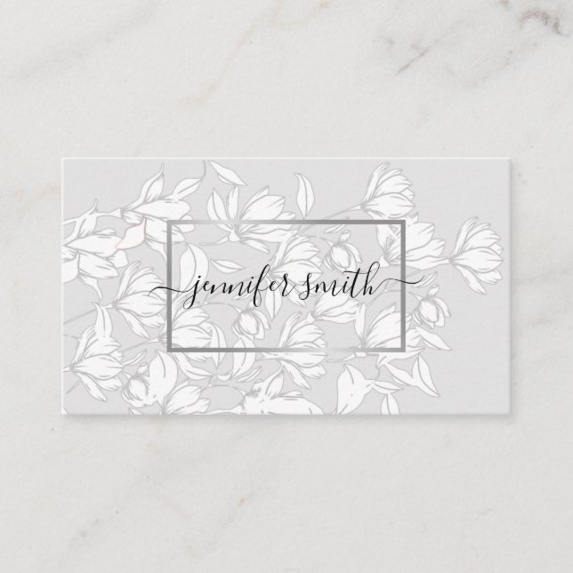 Floral Bouquet Pattern Simple Silver Gray Elegant Business Card (Front)