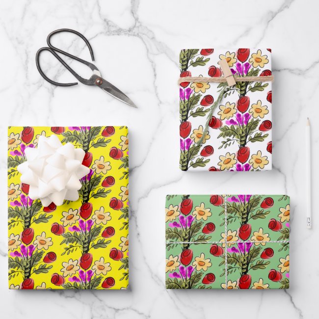 Floral Bouquet Pattern Wrapping Paper Sheets