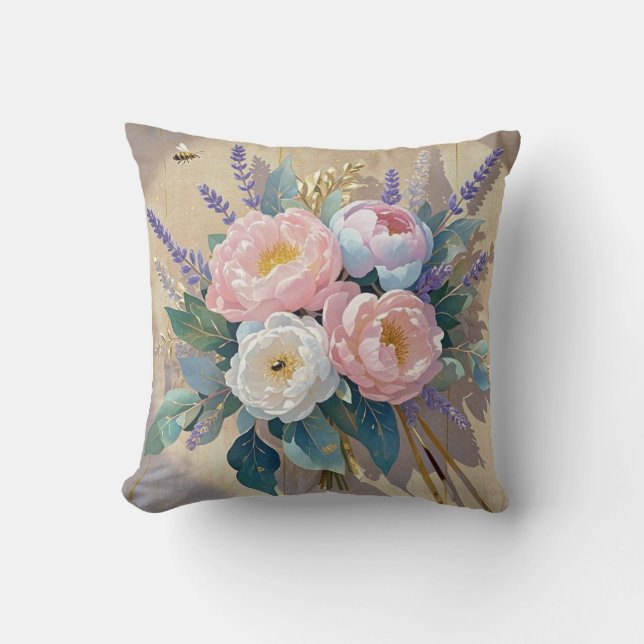 Floral Bouquet peonies lavender Throw Pillow (Front)