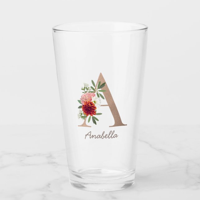 Floral bouquet personalized monogram letter A Glass (Front)