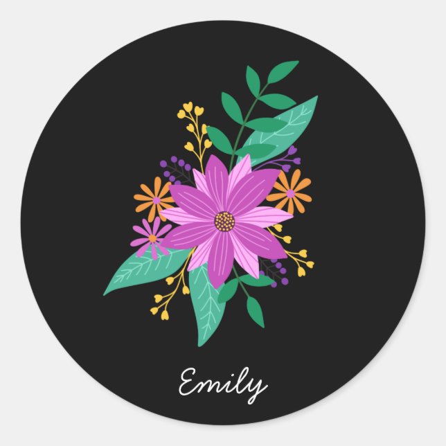 Floral Bouquet Personalized Round Sticker (Front)