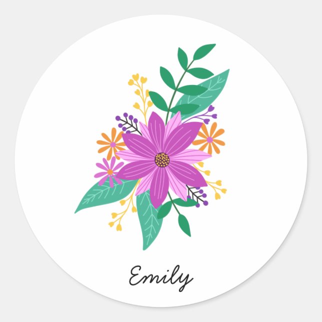 Floral Bouquet Personalized Round Sticker (Front)