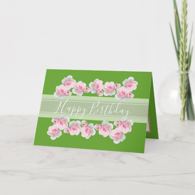 Floral Bouquet Pink Rose Flower Chic Girl Birthday Card (Front)